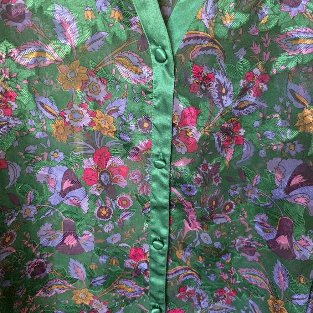 Victoria's Secret Robe Women's Size M/L Green Multi Floral Gold Label  Buttons